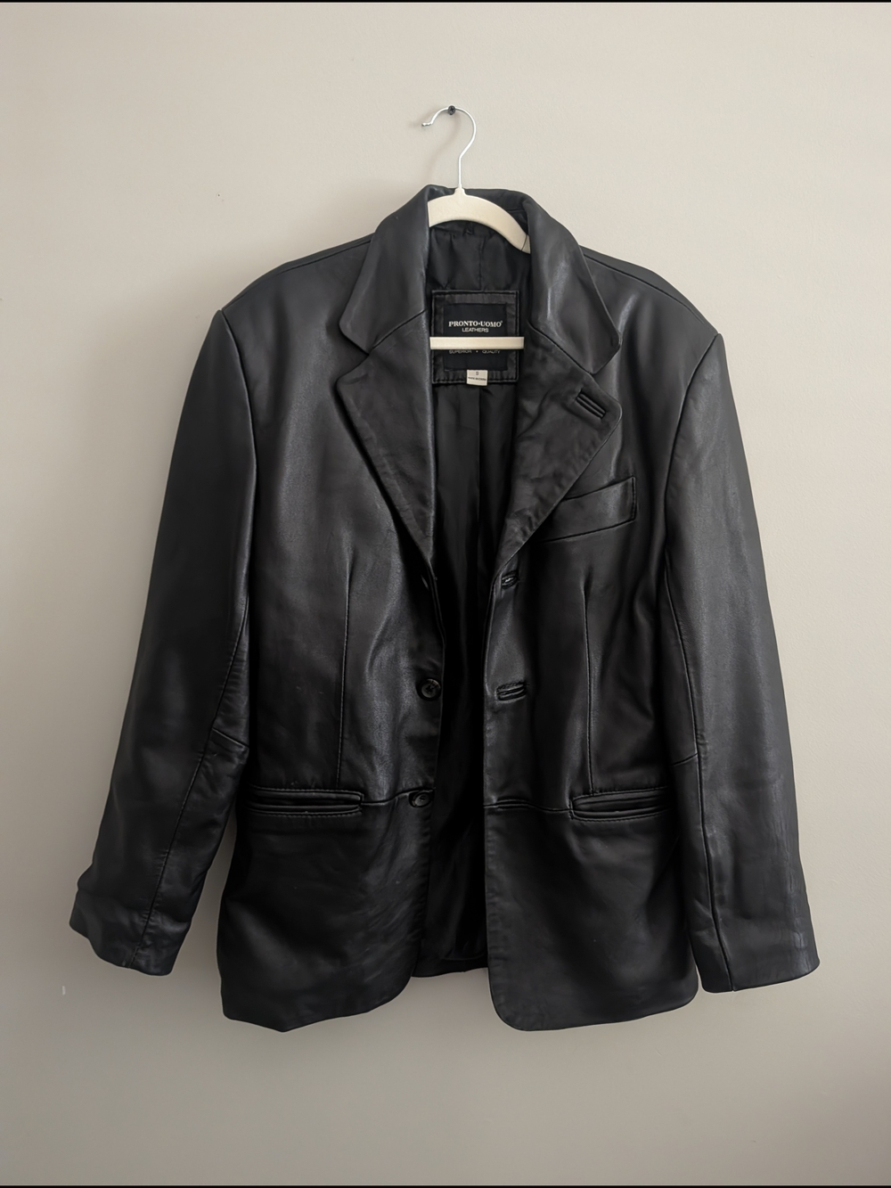 Pronto Uomo Black Leather Blazer Jacket